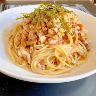 鯖缶で納豆イタリアンパスタ